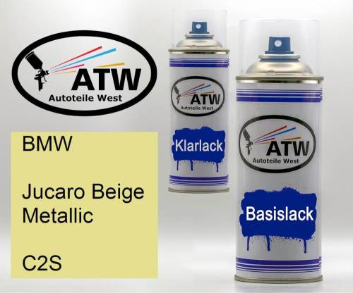 BMW, Jucaro Beige Metallic, C2S: 400ml Sprühdose + 400ml Klarlack - Set, von ATW Autoteile West.